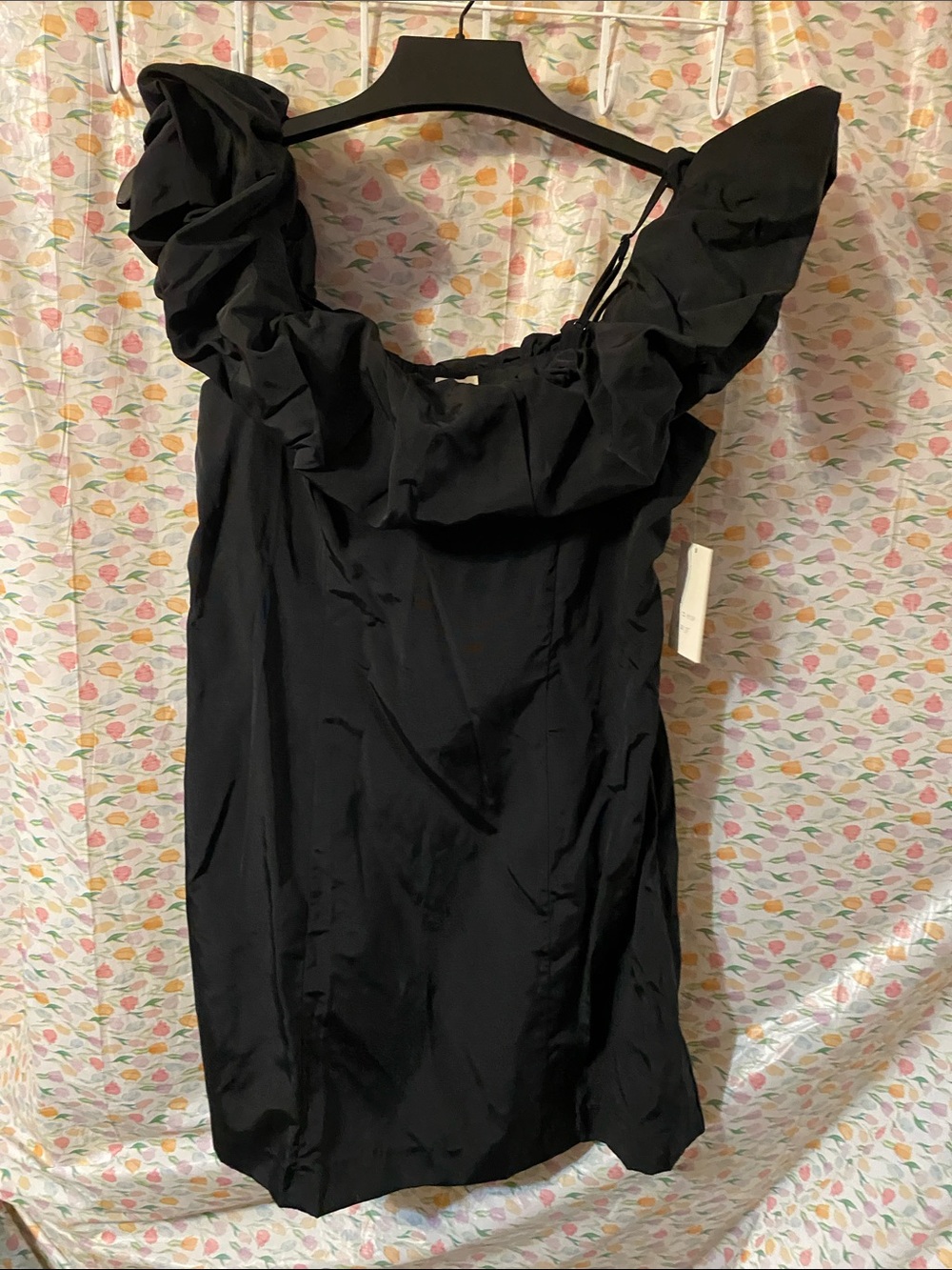 a new day Black Ruffle-Shoulder Mini Dress